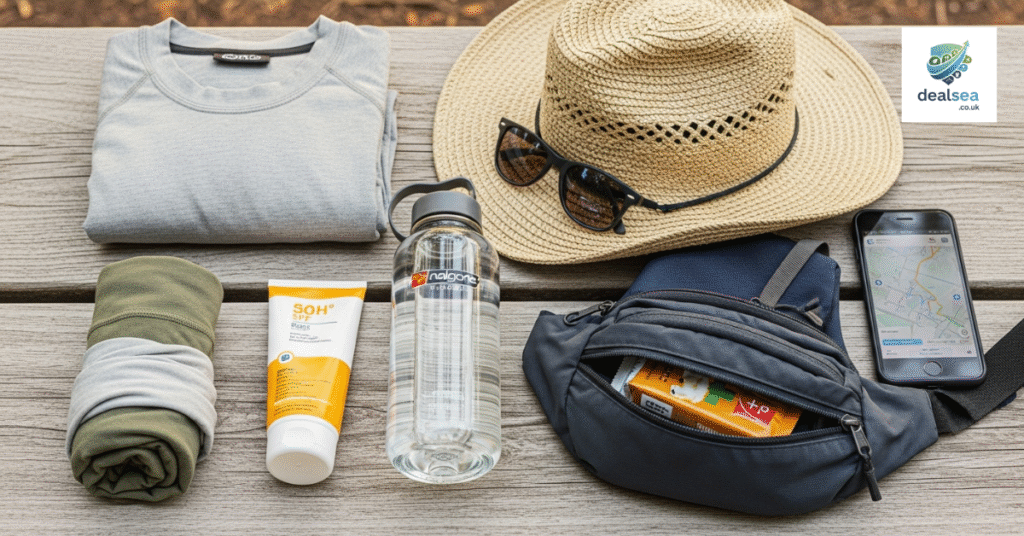 What to Pack: Day-Trip Checklist (Layers, Sunscreen, Hat, Water)