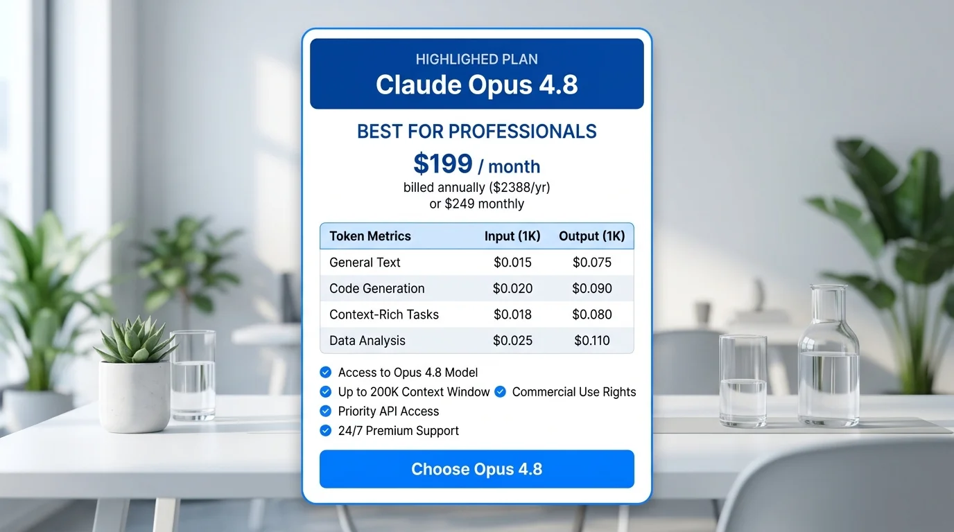 Claude Opus 4.8 Review - pricing plans and token cost 2026