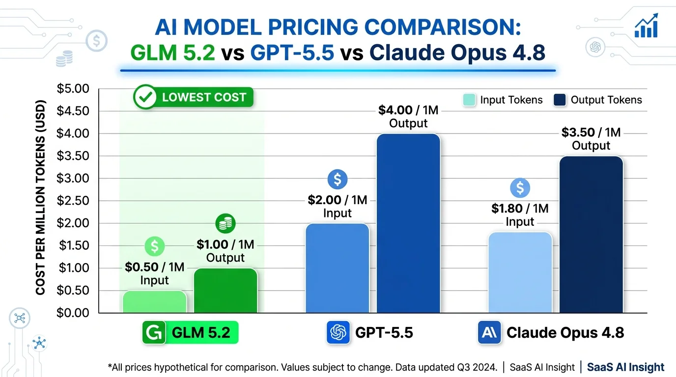 GLM 5.2 vs GPT-5.5 vs Claude Opus 4.8 AI model pricing comparison chart 2026