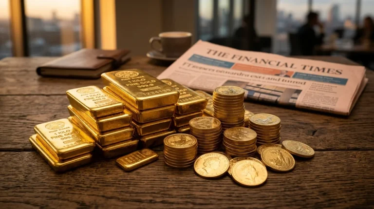 Gold price prediction UK July 2026 — gold bars and coins on table