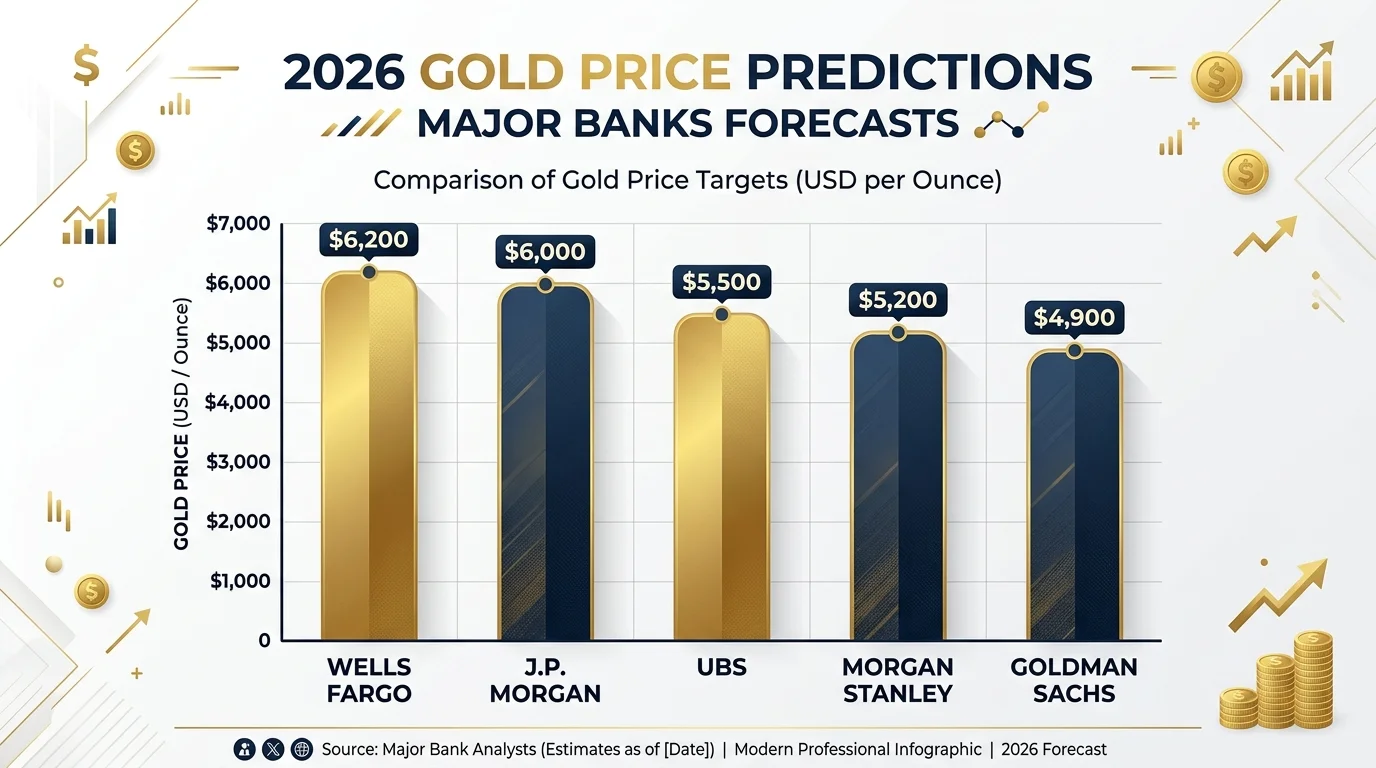 Gold price predictions 2026 comparison chart from major banks UK