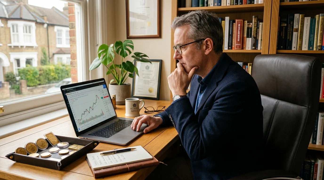 UK investor reviewing gold price prediction charts for July 2026