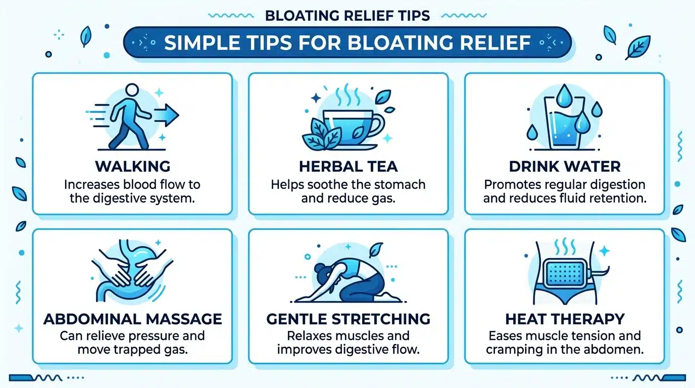 How to reduce bloating fast infographic with simple relief tips