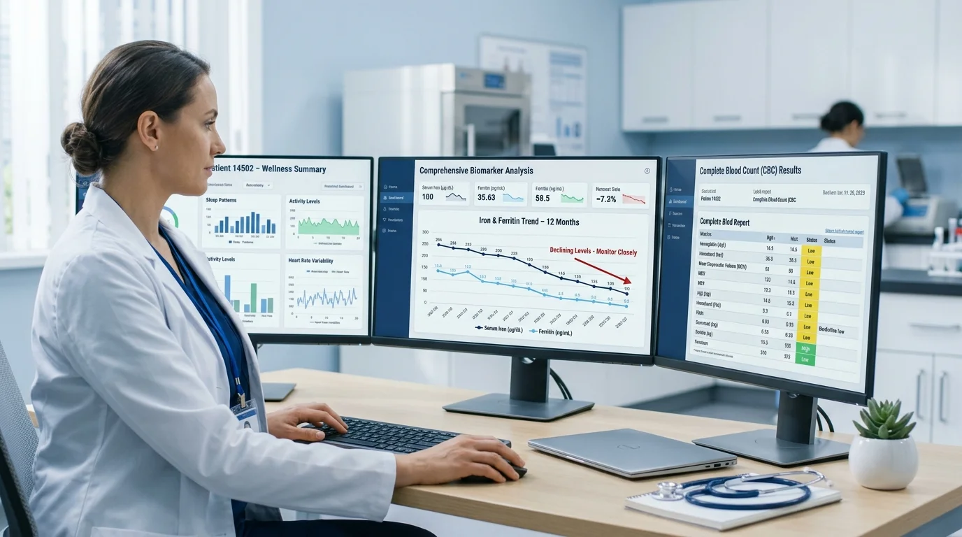 Health monitoring biomarker data showing declining ferritin levels — Bryan Johnson autoimmune disease diagnosis 2026