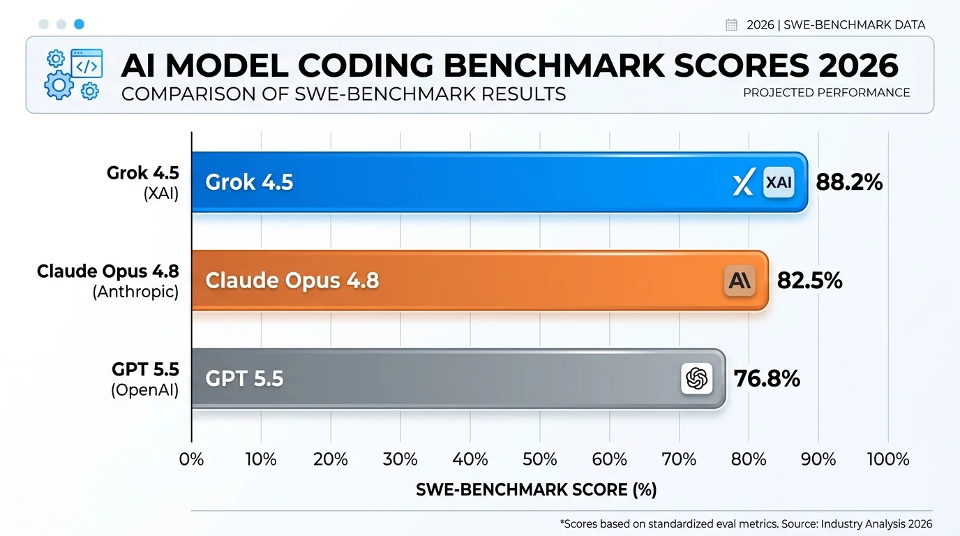 Grok 4.5 coding benchmark comparison vs GPT 5.5 and Claude Opus 4.8 2026