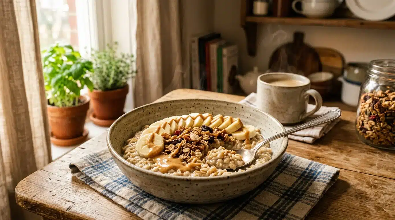 High protein breakfast recipe for muscle gain with oatmeal and peanut butter