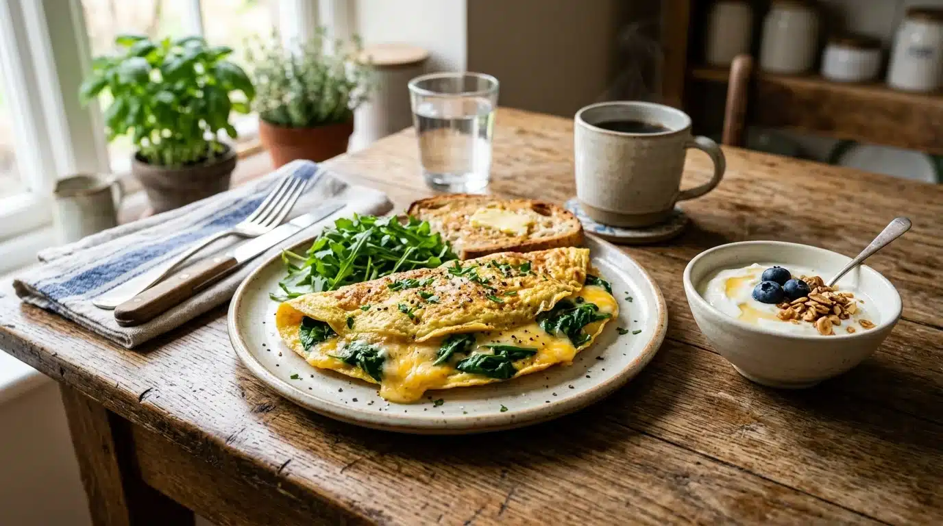 High protein breakfast recipe omelette with 30 grams of protein